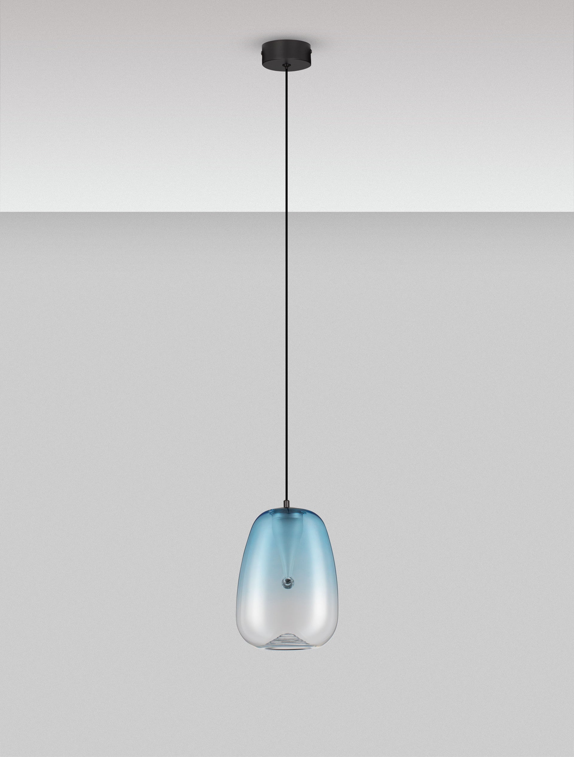 Подова лампа OBLO 3W LED, матово черен метал, светлосиньо стъкло, ⌀16 H227см