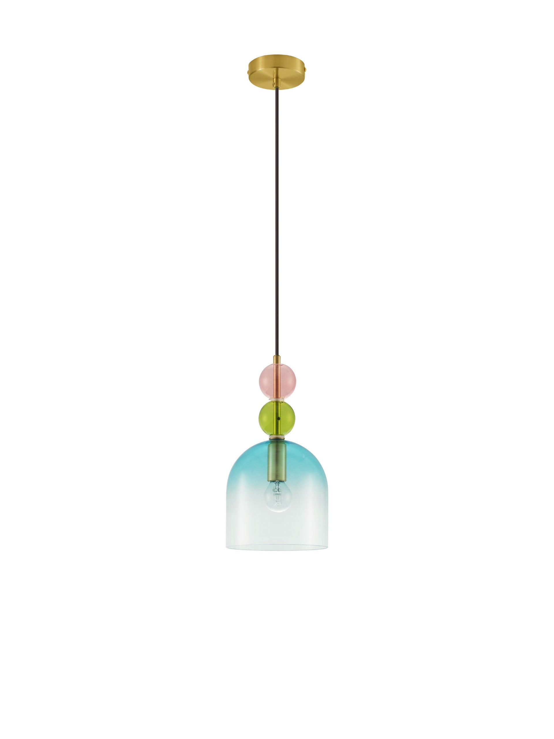 Висяща лампа MURANO 5W LED E14 пясъчно златен месинг, светлозелено/синьо/розово стъкло ⌀16