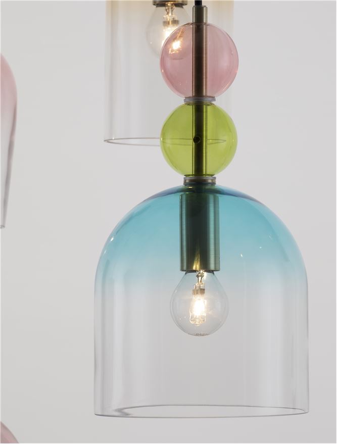 Висящо осветително тяло (пендел) MURANO 25W LED E14 Златист месинг, многоцветно стъкло