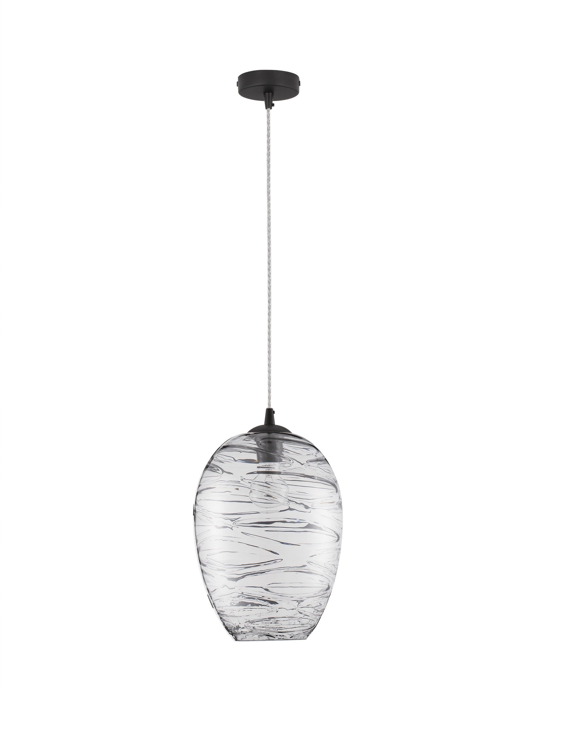 Пендел EVLEEN 12W LED E27 Мат черен, Светлосив стъкло ⌀23