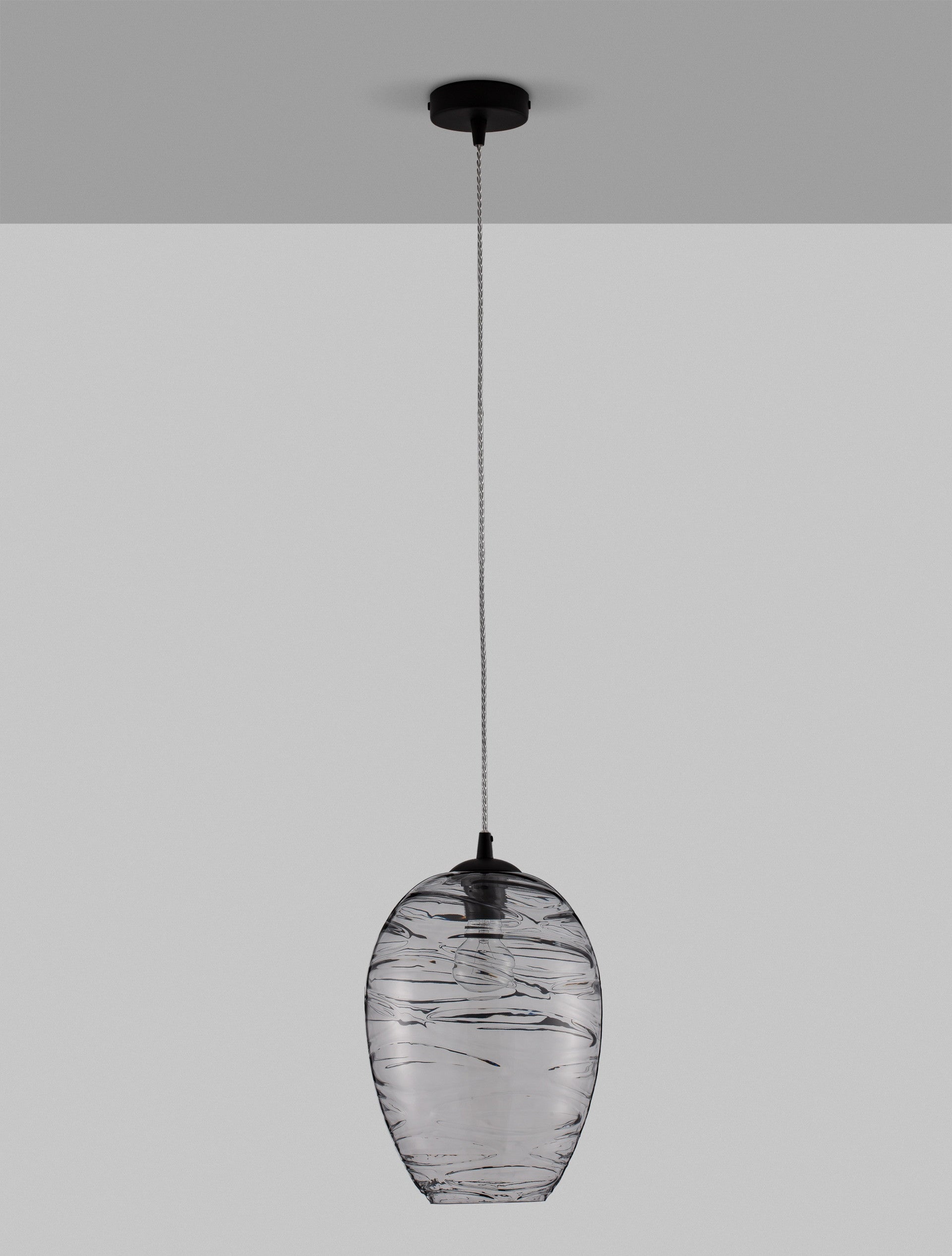 Пендел EVLEEN 12W LED E27 Мат черен, Светлосив стъкло ⌀23