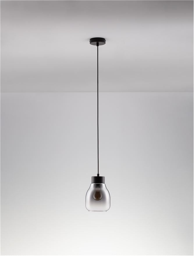 Висящо осветително тяло (пендел) BLACU 12W LED Черен метал Градиентно опушено стъкло ⌀15 H120см