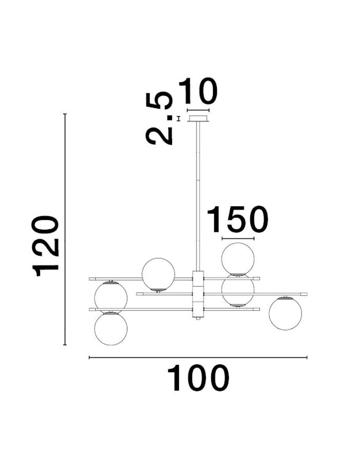 Висящо осветително тяло (пендел) GIT 30W LED G9 Матово черно и злато метал, опалово стъкло L100 H120см Два метални елемента