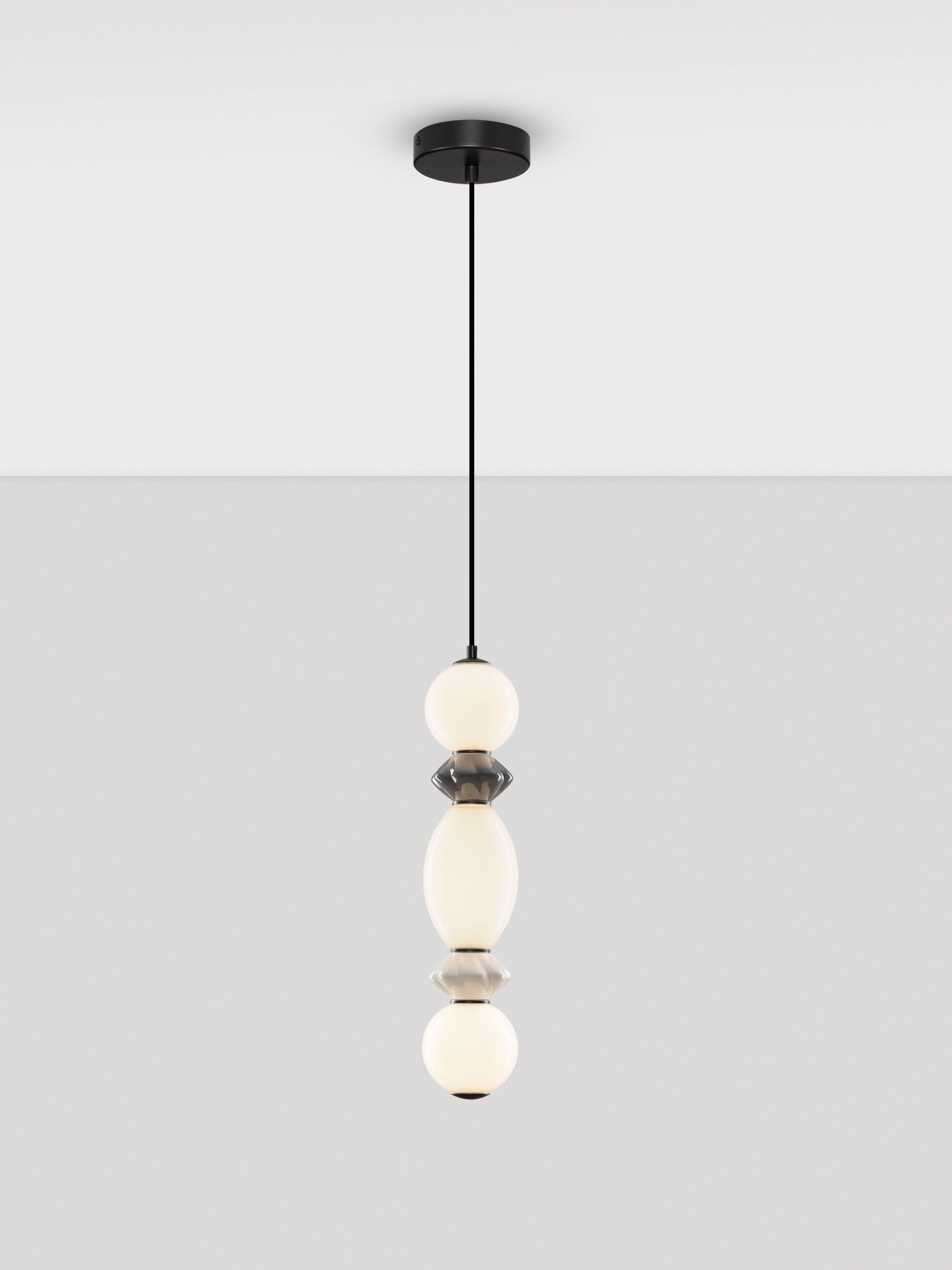 Подова лампа PALLINA LED 14W 220-240V ⌀12 H263см Тъмно и светло сива керамика Опалово стъкло Матово черен метал