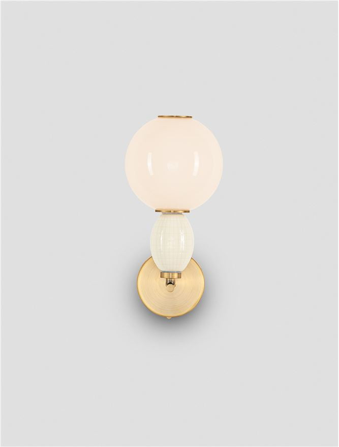 Настолна лампа OBRIE LED 6W 220-240V ⌀14 W21 H31.5см Бежова керамика Опалово стъкло Златист метал