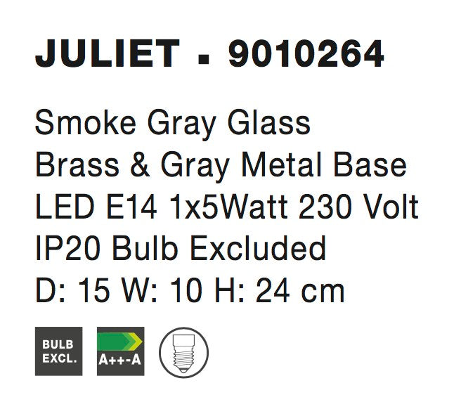 Настолна лампа JULIET 5W LED E14 Златист месинг, опушено стъкло