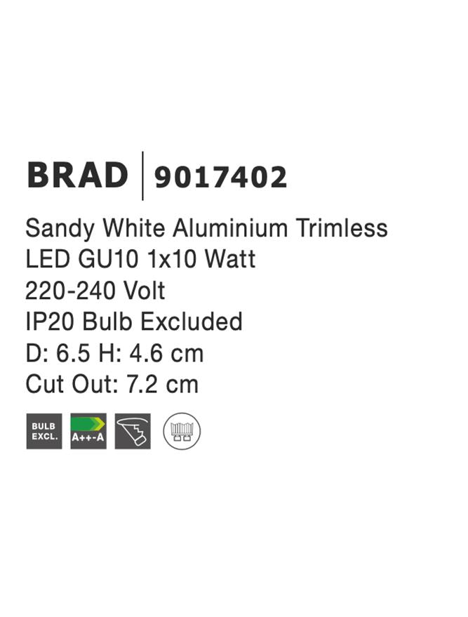 LED спот BRAD 50W Пясъчно бял алуминий GU10 без рамка IP20