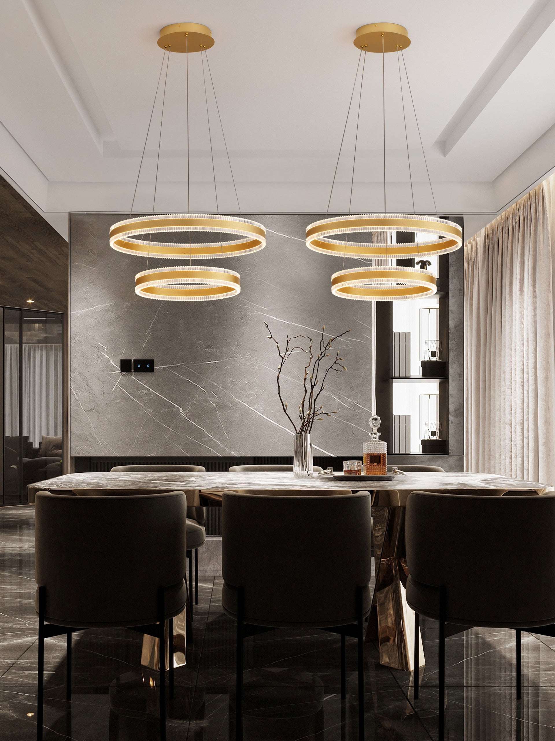Висяща лампа ALARO 69W LED, месинг, злато, алуминий, стомана, акрил, ⌀60 H140см