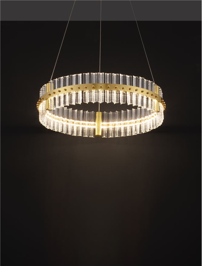 Висящо осветително тяло (пендел) KEZO 45W LED Платинен златист неръждаема стомана и стъкло ⌀60 H130см