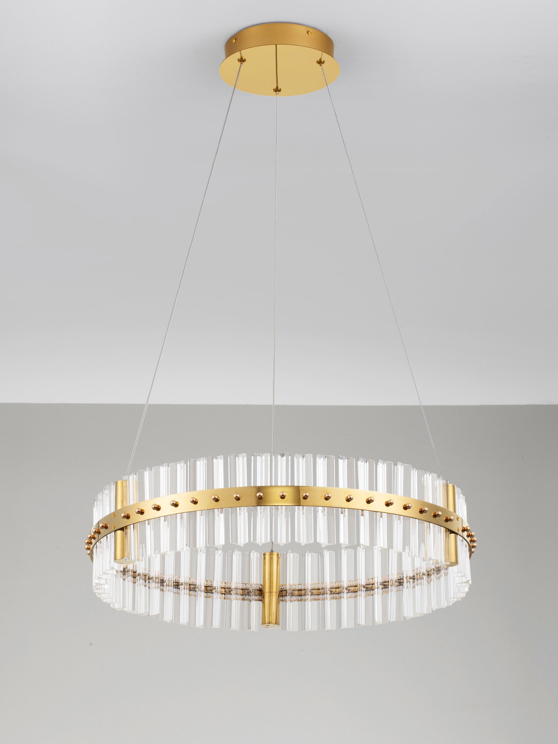 Висящо осветително тяло (пендел) KEZO 45W LED Платинен златист неръждаема стомана и стъкло ⌀60 H130см