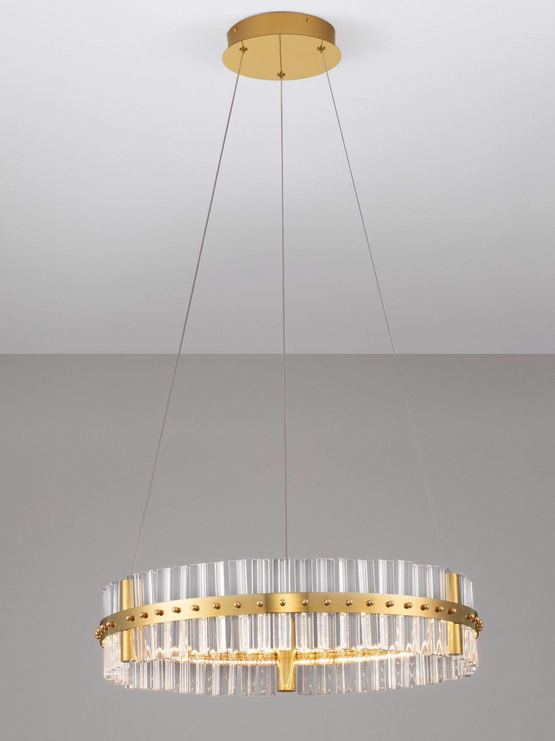 Висящо осветително тяло (пендел) KEZO 45W LED Платинен златист неръждаема стомана и стъкло ⌀60 H130см