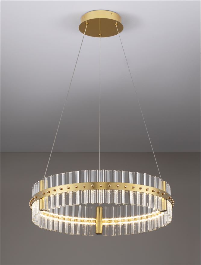 Висящо осветително тяло (пендел) KEZO 45W LED Платинен златист неръждаема стомана и стъкло ⌀60 H130см
