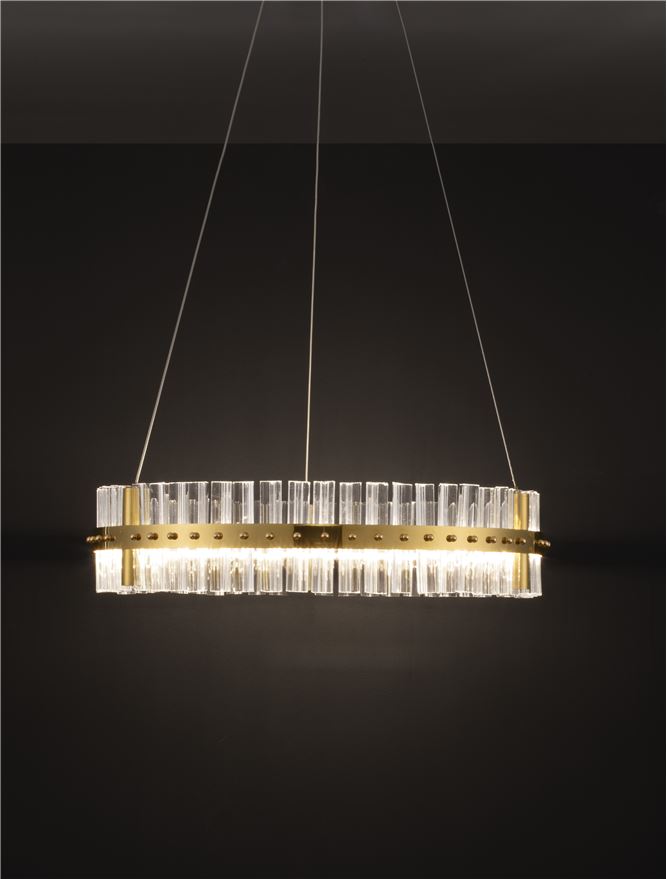 Висящо осветително тяло (пендел) KEZO 45W LED Платинен златист неръждаема стомана и стъкло ⌀60 H130см