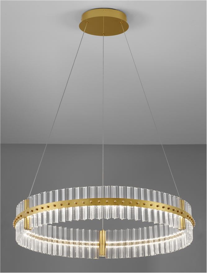 Висящо осветително тяло (пендел) KEZO 56W LED Платинен златист неръждаема стомана и стъкло ⌀78 H130см