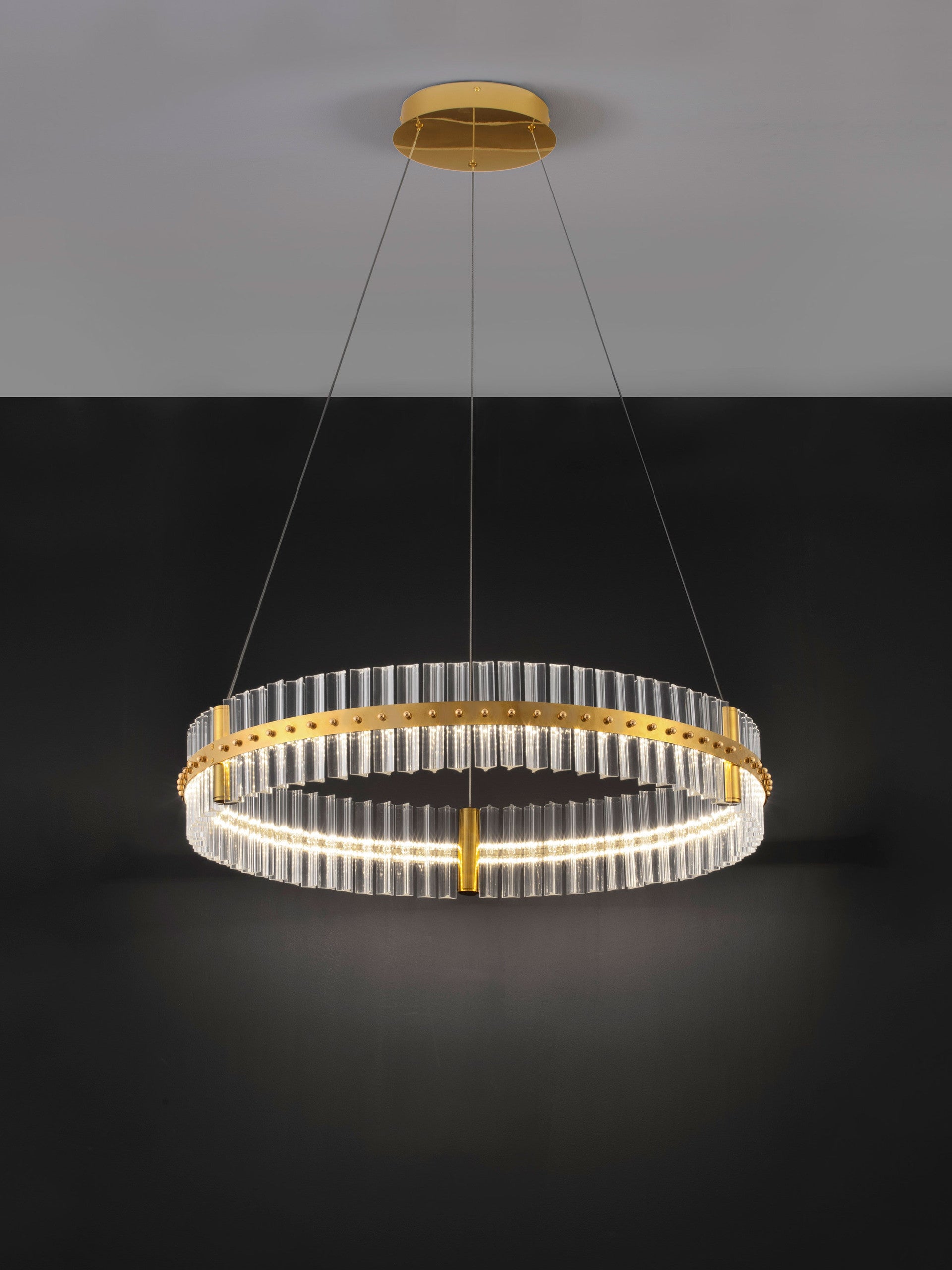Висящо осветително тяло (пендел) KEZO 56W LED Платинен златист неръждаема стомана и стъкло ⌀78 H130см