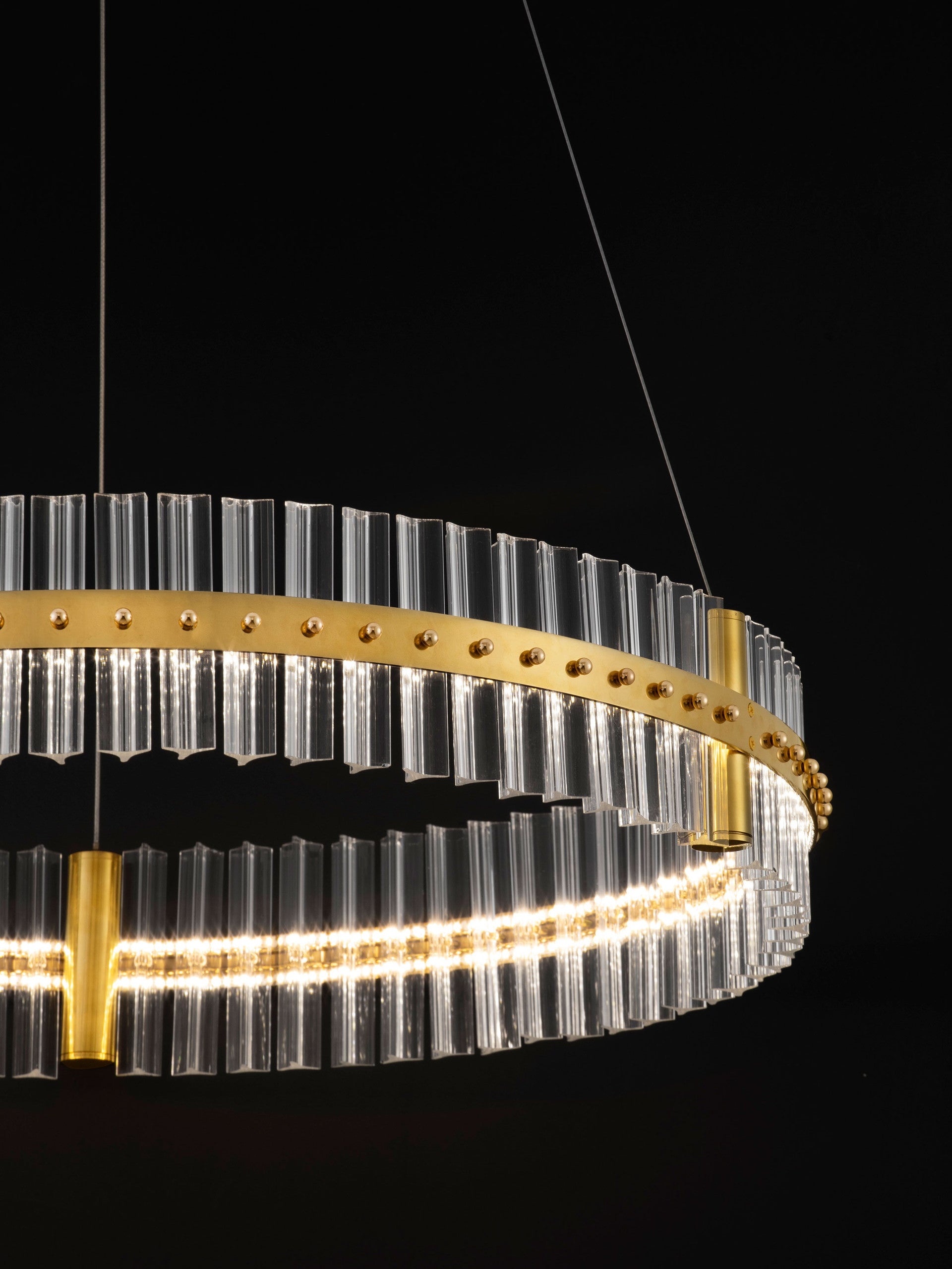 Висящо осветително тяло (пендел) KEZO 56W LED Платинен златист неръждаема стомана и стъкло ⌀78 H130см
