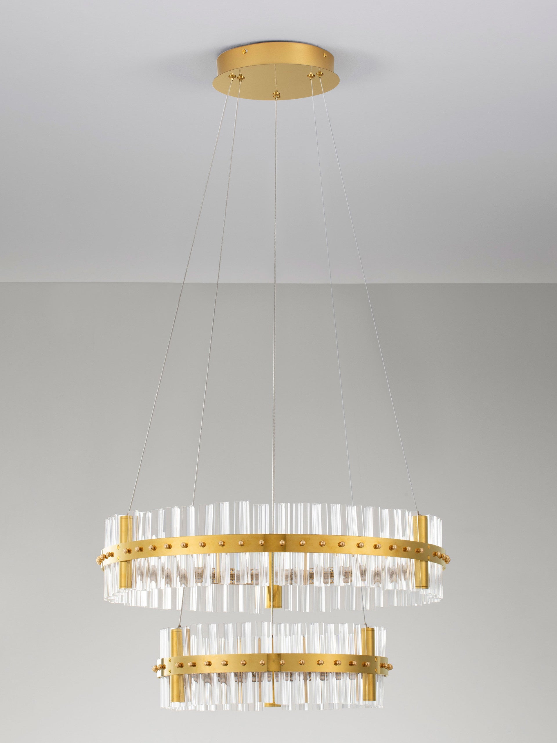 Висящо осветително тяло (пендел) KEZO 67W LED Платинен златист неръждаема стомана и стъкло ⌀60 H140см