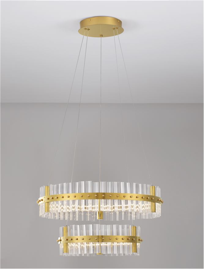 Висящо осветително тяло (пендел) KEZO 67W LED Платинен златист неръждаема стомана и стъкло ⌀60 H140см