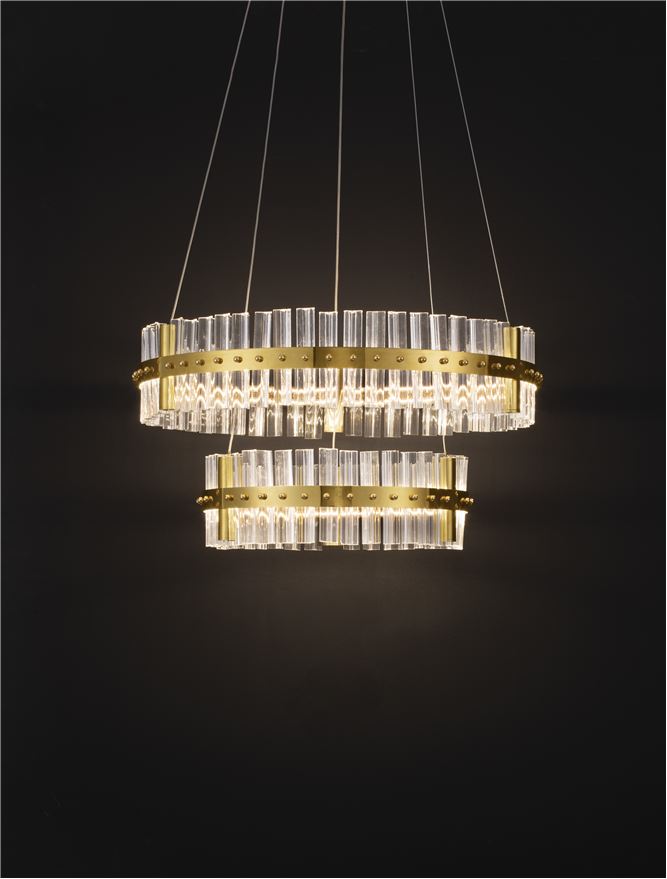 Висящо осветително тяло (пендел) KEZO 67W LED Платинен златист неръждаема стомана и стъкло ⌀60 H140см