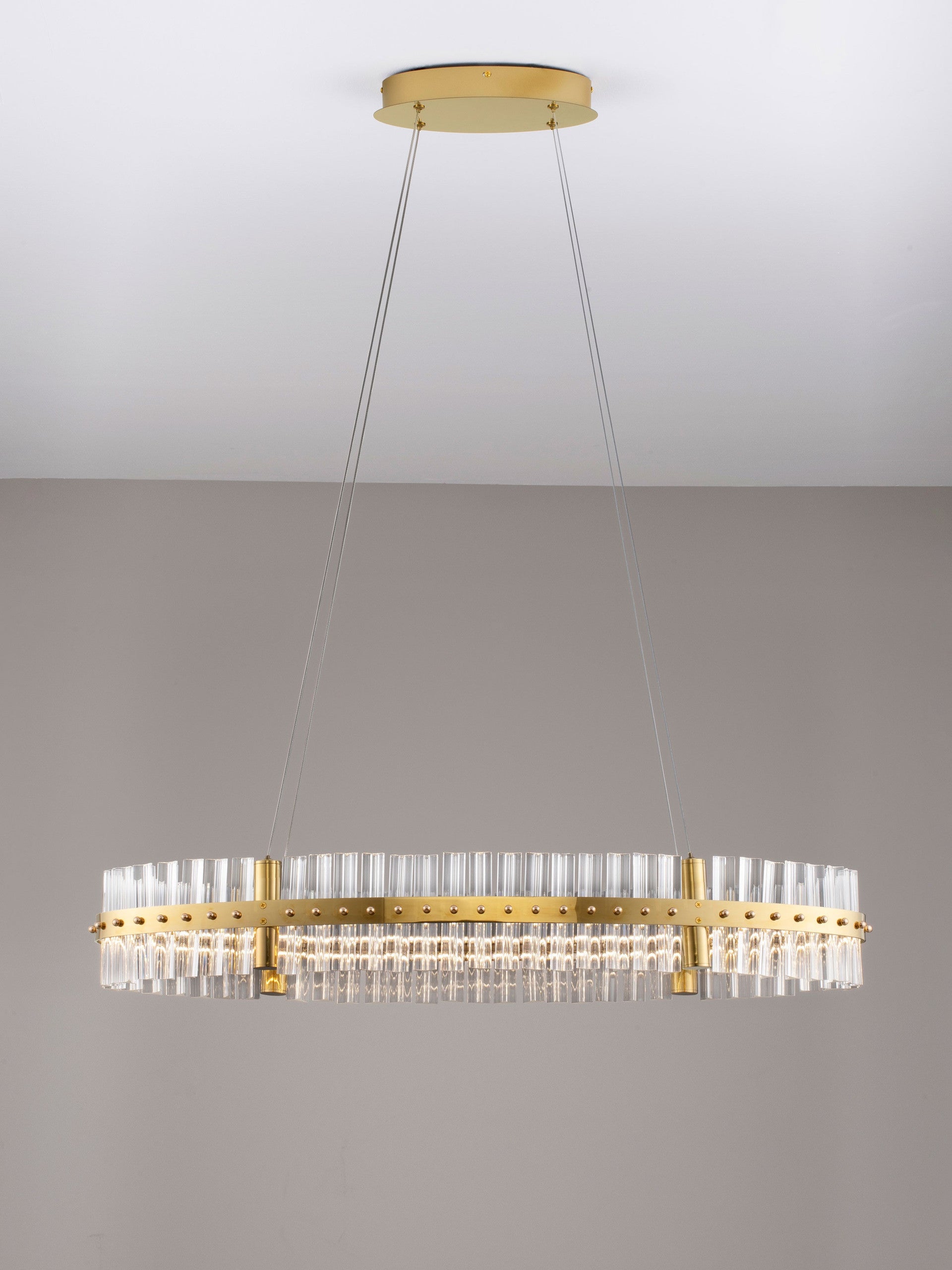 Висящо осветително тяло (пендел) KEZO 45W LED Платинен златист неръждаема стомана и стъкло ⌀90 H130см