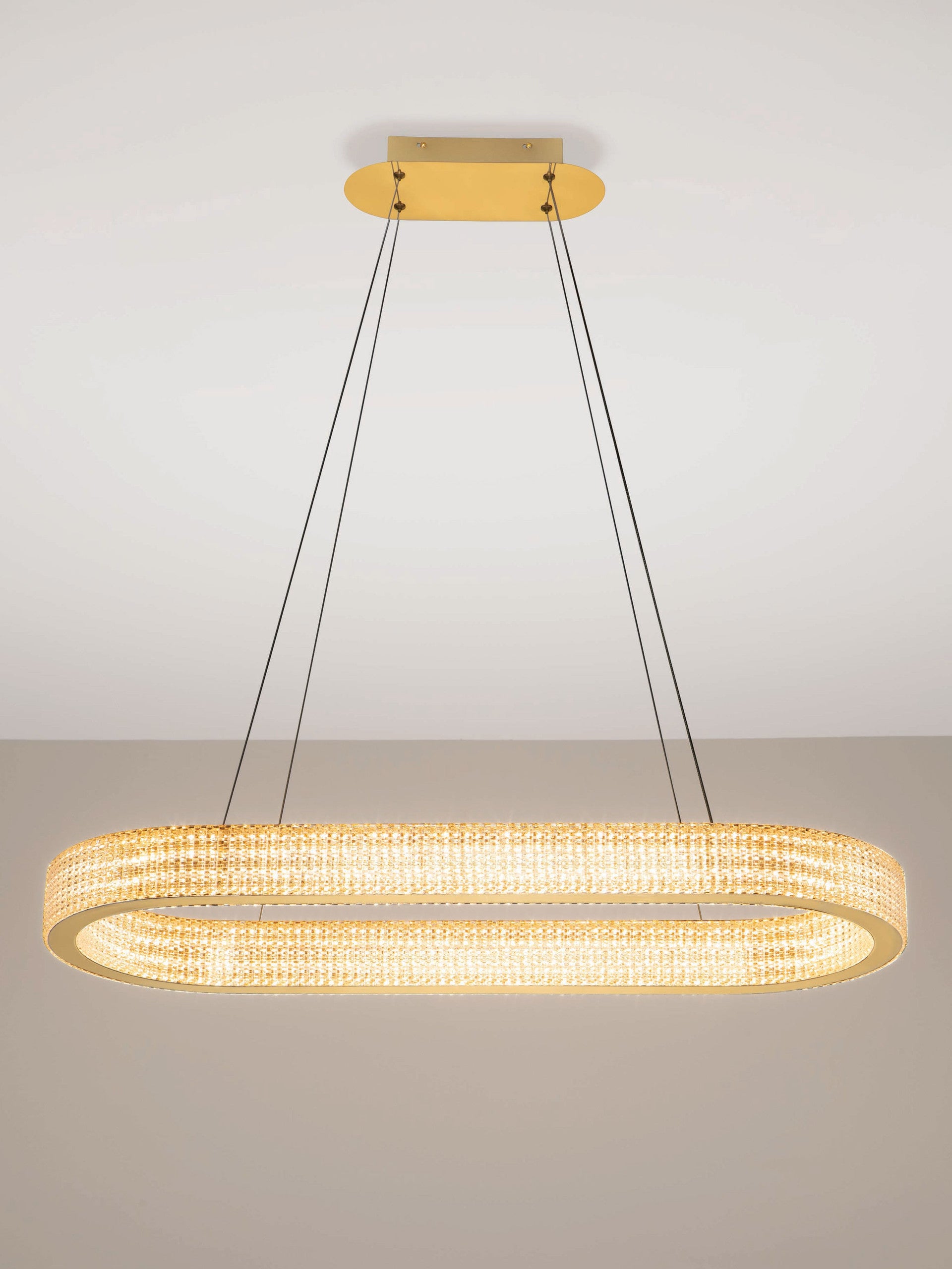 Висящо осветително тяло (пендел) KINARA 70W LED Платинен златист неръждаема стомана, алуминий и акрил ⌀91 H130см