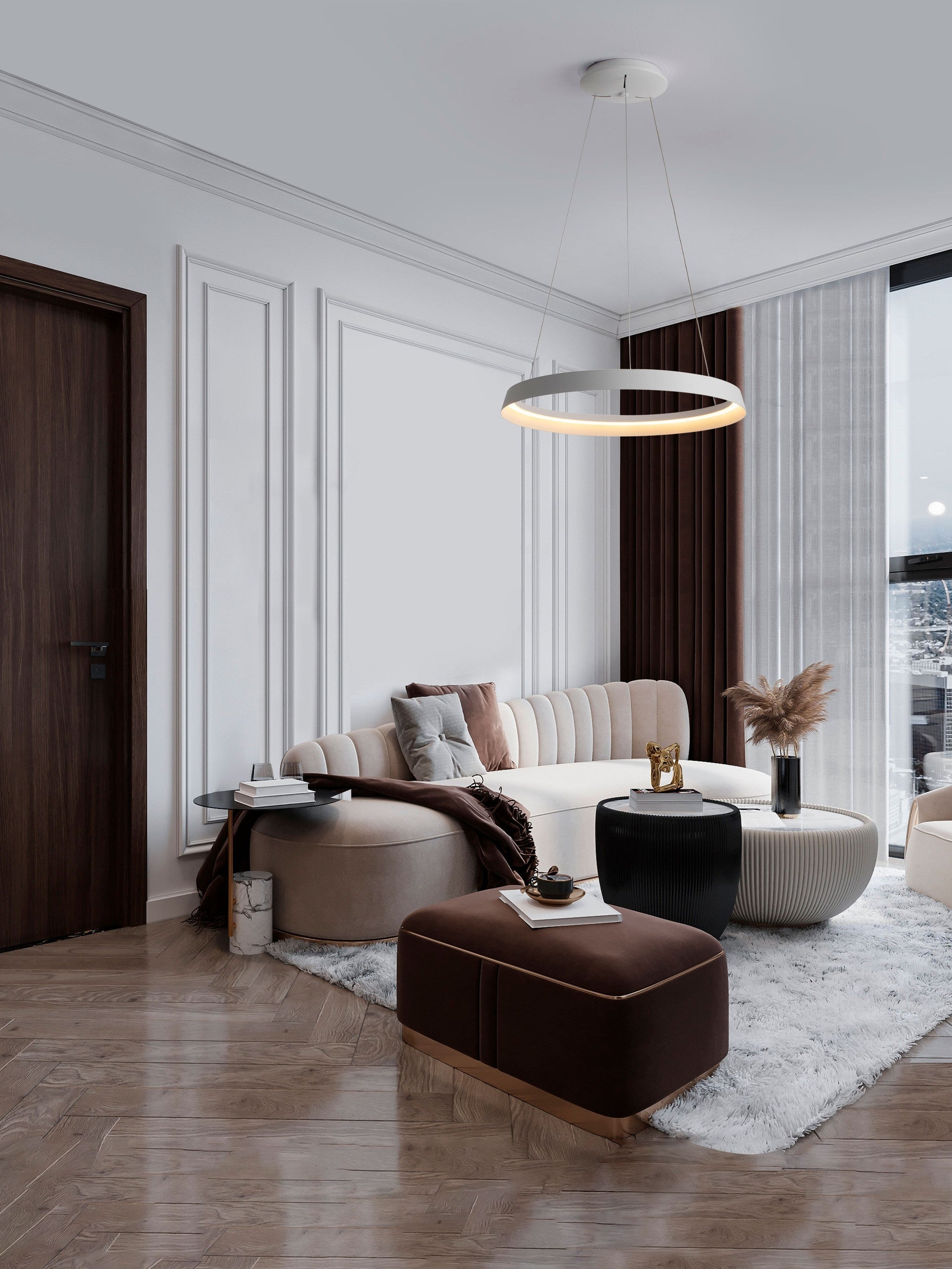 Висящо осветително тяло (пендел) ORMI LED 52W 220-240V Пясъчно бял алуминий и акрил ⌀60 H150см