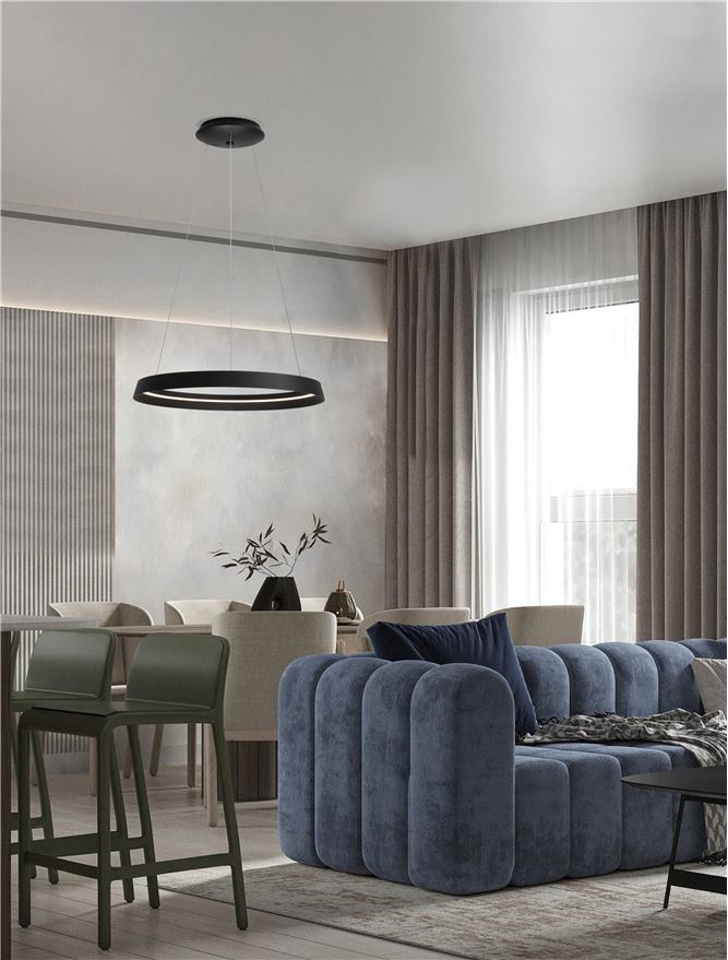 Висящо осветително тяло (пендел) ORMI LED 52W 220-240V Пясъчно черен алуминий и акрил ⌀60 H150см