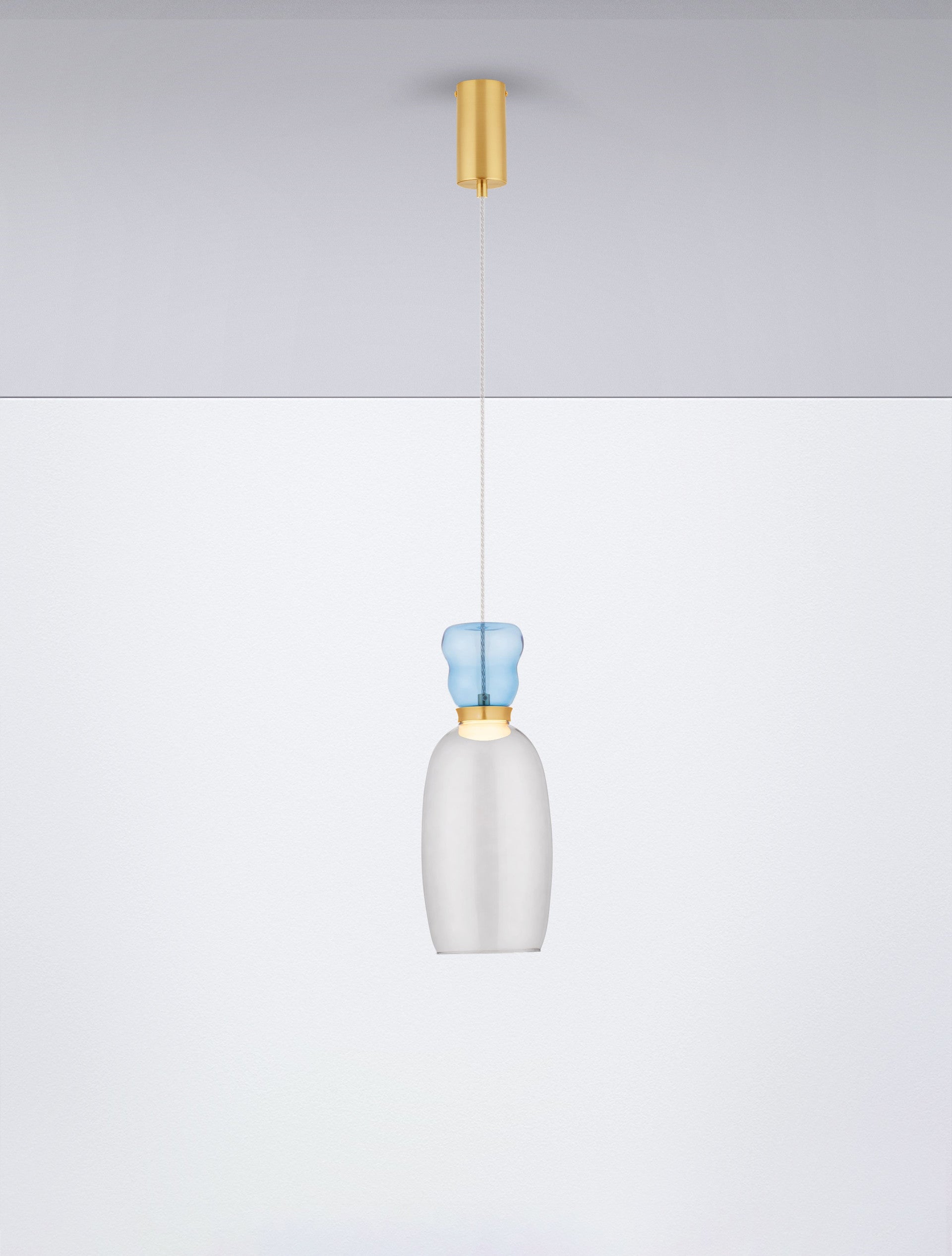 Висяща лампа PLUMA 9W LED Златен метал Светлосиньо и опушено стъкло ⌀15 H179cm