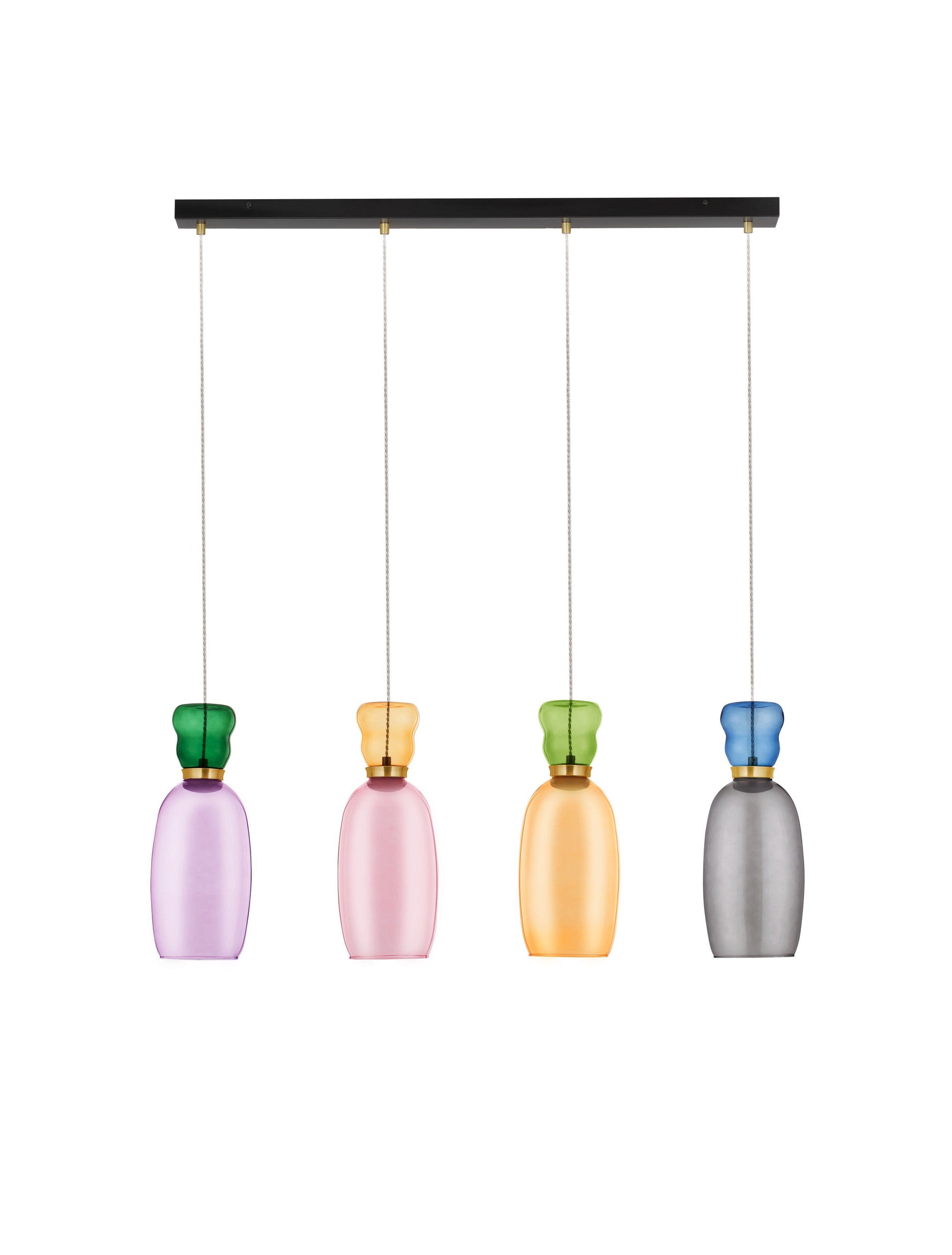 Висяща лампа PLUMA 32W LED златен метал, многоцветно стъкло Д96 Ш15 В150см