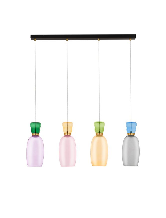 Висящо осветително тяло (пендел) PLUMA 32W LED Златист метал Многоцветно стъкло L96 W15 H150см