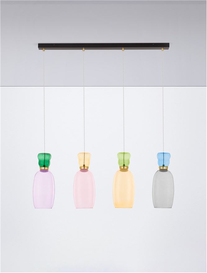 Висящо осветително тяло (пендел) PLUMA 32W LED Златист метал Многоцветно стъкло L96 W15 H150см