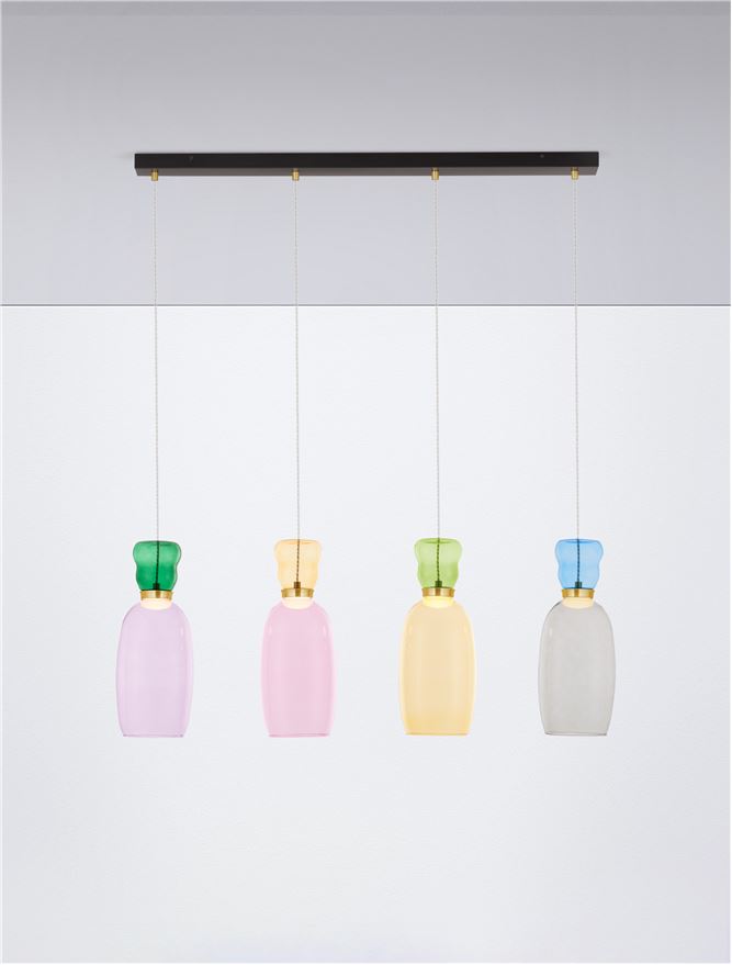Висящо осветително тяло (пендел) PLUMA 32W LED Златист метал Многоцветно стъкло L96 W15 H150см