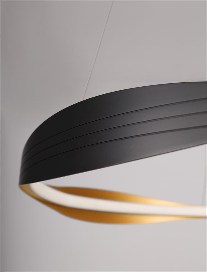 Висящо осветително тяло (пендел) DOBI 32W LED Пясъчно черен и златист алуминий и акрил ⌀60 H120см