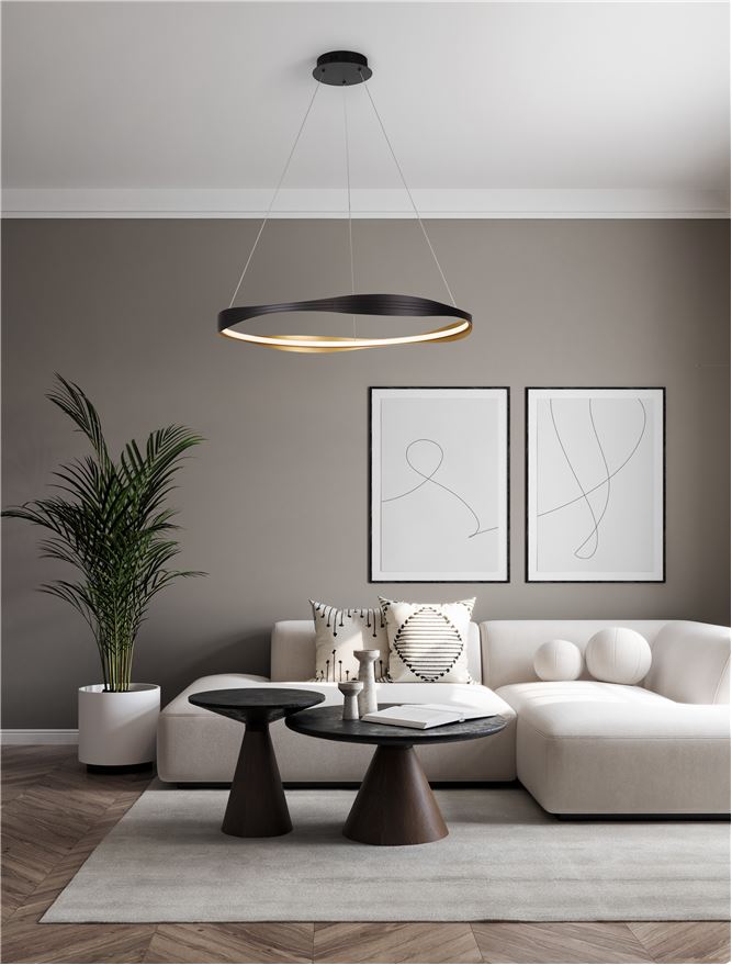 Висящо осветително тяло (пендел) DOBI 40W LED Пясъчно черен и златист алуминий и акрил ⌀80 H120см