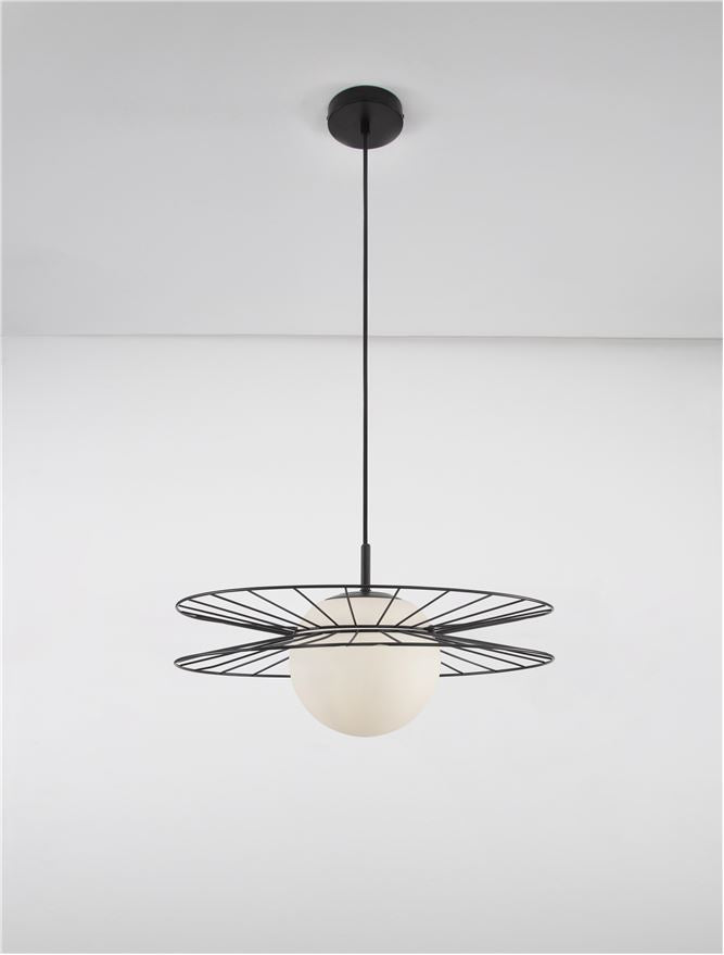 Висящо осветително тяло (пендел) ELLERY 12W LED E27 Пясъчно черен, опалово стъкло ⌀45