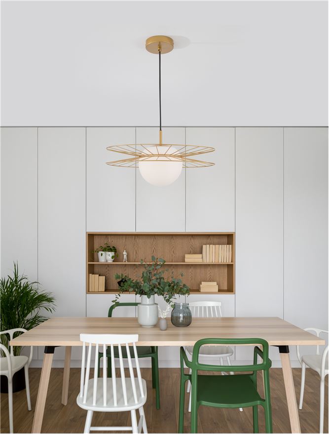 Висящо осветително тяло (пендел) ELLERY 12W LED E27 Златист месинг, опалово стъкло ⌀45