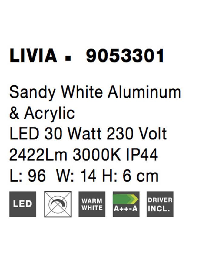 Висящо осветително тяло (пендел) LIVIA 30W LED Пясъчно бял алуминий и акрил IP44