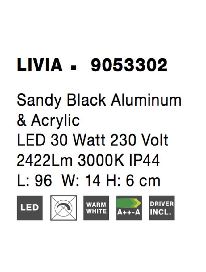 Висящо осветително тяло (пендел) LIVIA 30W LED Пясъчно черен алуминий и акрил IP44