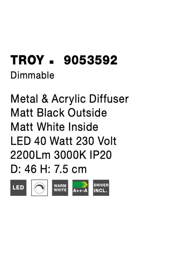 Висящо осветително тяло (пендел) TROY 40W LED Матово черен метал акрил ⌀46 H7.5см