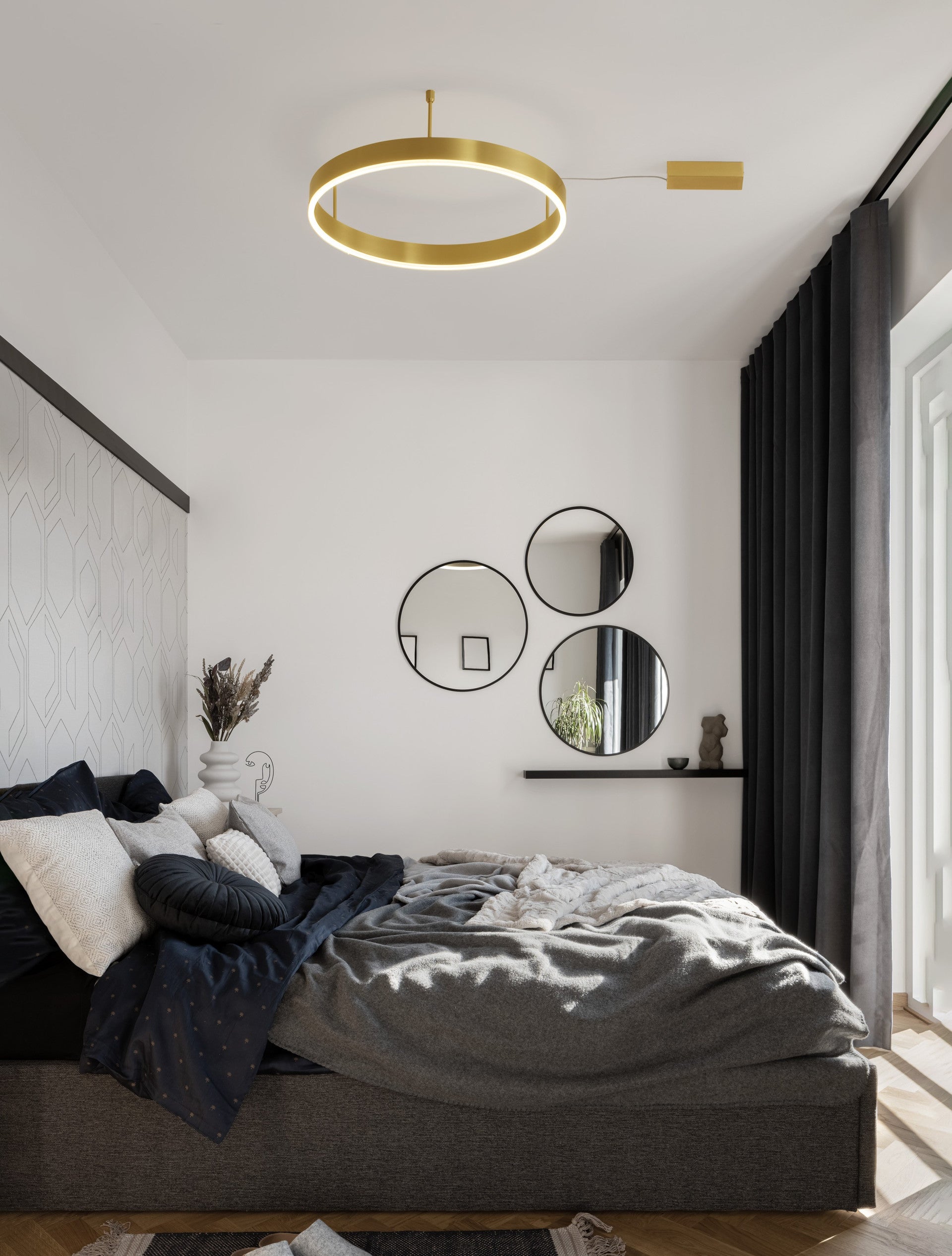 Висящо осветително тяло (пендел) MOTIF 46W LED 3000K Триак димируем Златист месинг алуминий акрил