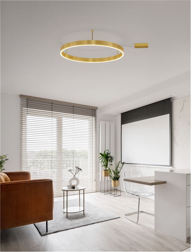 Висящо осветително тяло (пендел) MOTIF 50W LED 3000K Триак димируем Златист месинг алуминий акрил