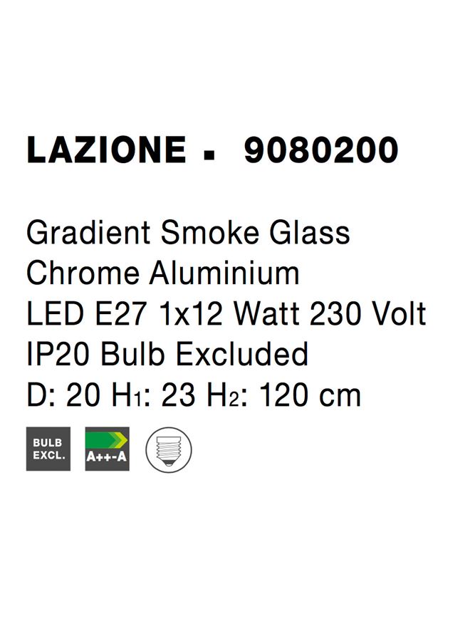 Висящо осветително тяло (пендел) LAZIONE 12W E27 Хромиран алуминий Градиент опушено стъкло