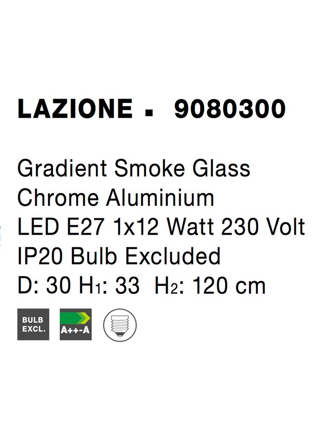 Висящо осветително тяло (пендел) LAZIONE 12W E27 Хромиран алуминий Градиент опушено стъкло