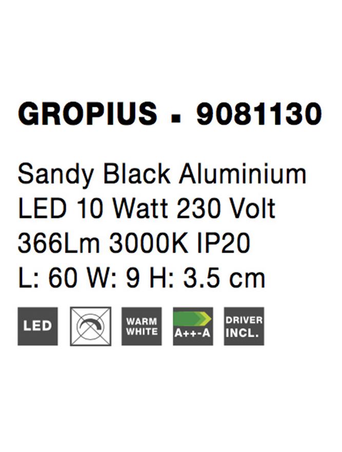 Висящо осветително тяло (пендел) GROPIUS 10W LED Пясъчно черен алуминий