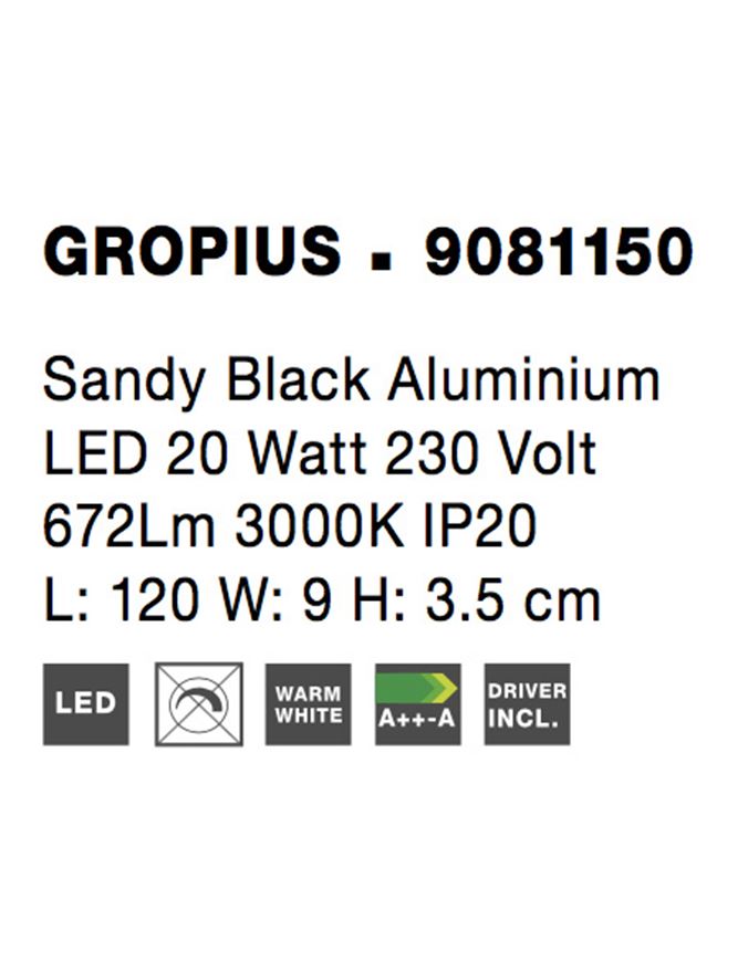 Висящо осветително тяло (пендел) GROPIUS 20W LED Пясъчно черен алуминий