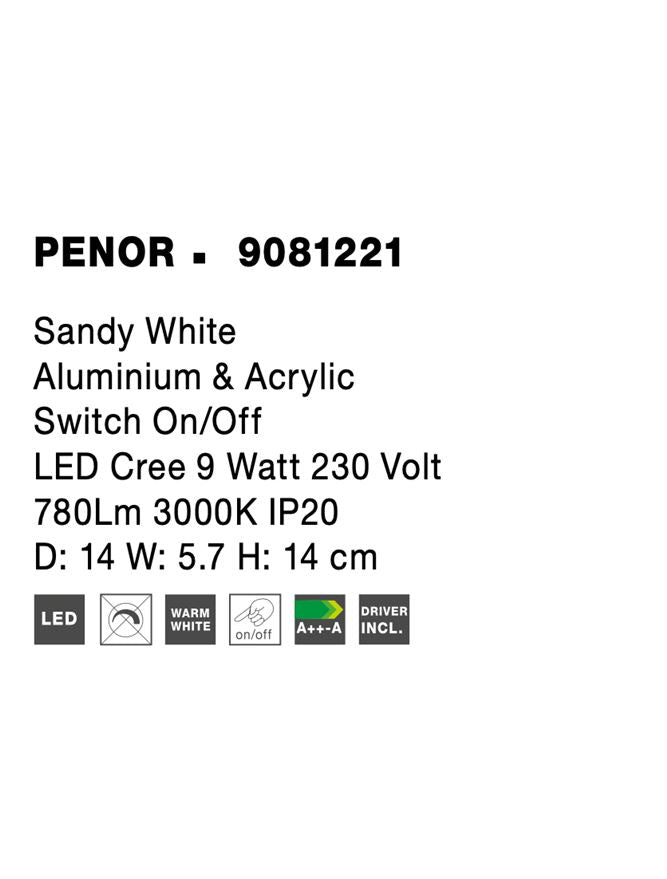 Висящо осветително тяло (пендел) PENOR 9W 780Lm Пясъчно бял алуминий акрил