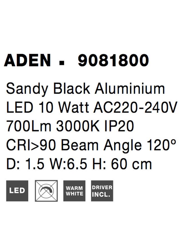 Висящо осветително тяло (пендел) ADEN 10W LED Пясъчно черен алуминий