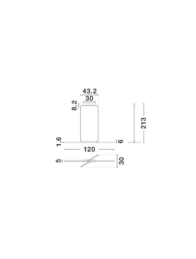 Висящо осветително тяло (пендел) AKRO 41W Матово черен алуминий L120 W30 H213см