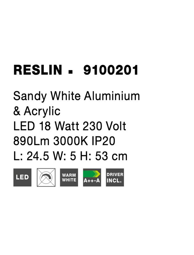 Висящо осветително тяло (пендел) RESLIN 20W Пясъчно бял алуминий и акрил