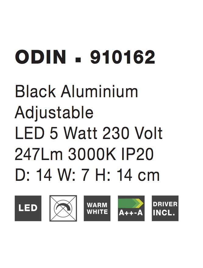 Висящо осветително тяло (пендел) ODIN 5W Черен алуминий регулируем